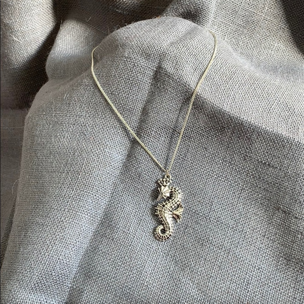 🌙 Long Silver Sea Horse Pendant Necklace